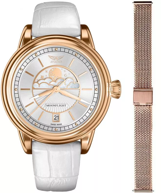 Reloj para mujeres Aviator Douglas Moonflight + bransoleta Morellato V.1.33.2.251.4-W-SET