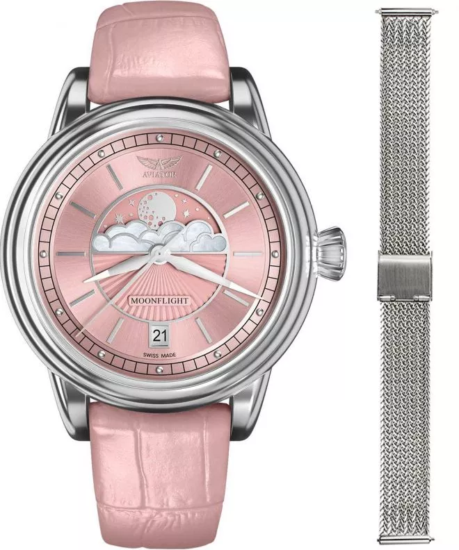 Reloj para mujeres Aviator Douglas Moonflight + bransoleta Morellato V.1.33.0.257.4-W-SET