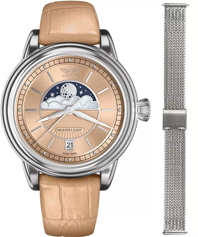 Reloj para mujeres Aviator Douglas Moonflight + bransoleta Morellato V.1.33.0.259.4-W-SET