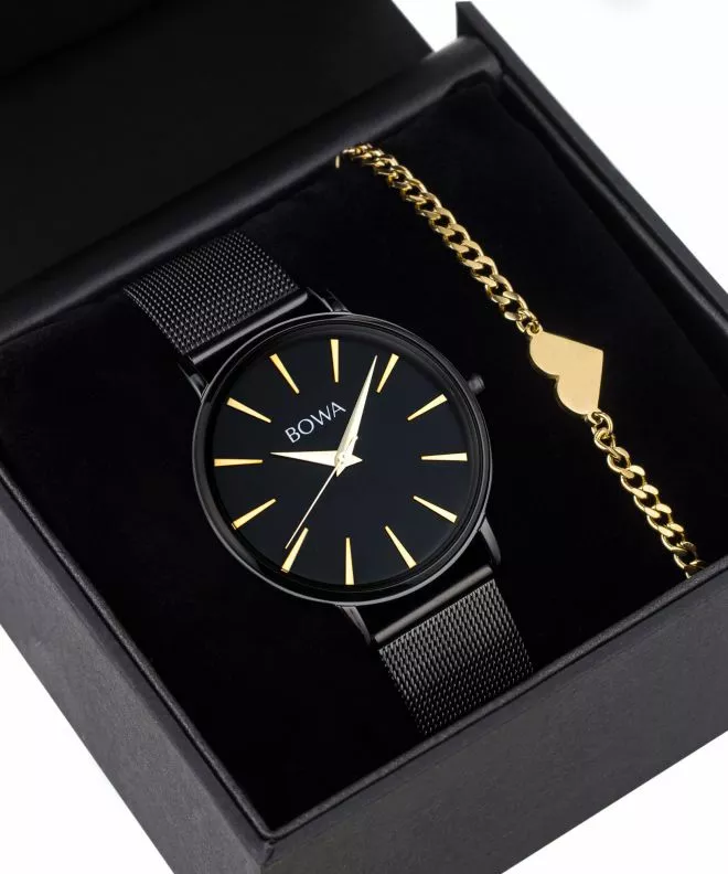 Reloj para mujeres BOWA Praha Black-Gold Mesh 38 Gift Set PH381-84-181M-419-02
