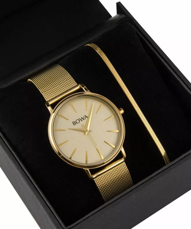 BOWA Praha Full-Gold Mesh 38 Gift Set (reloj + pulsera) PH384-44-184M-419-03