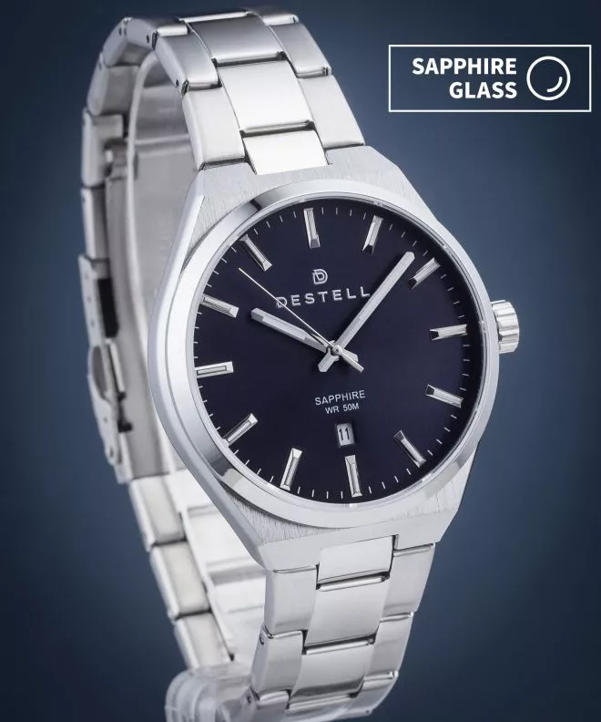 Reloj para hombres DESTELL Aries Navy Blue Silver Steel Sapphire AR405-35-205S