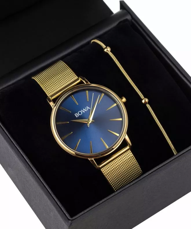 Reloj para mujeres BOWA Praha Navy Blue-Gold Mesh 38 Gift Set PH384-34-184M-419-04