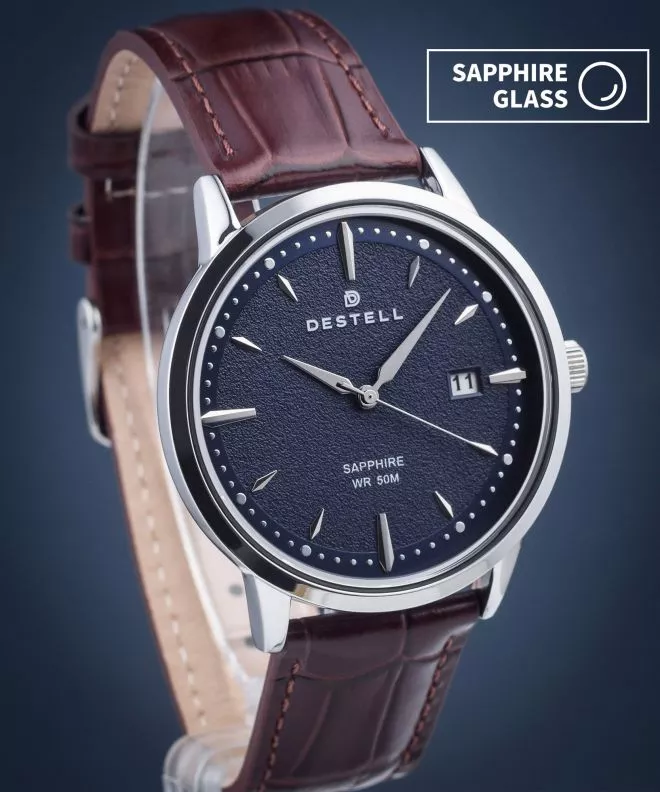 Reloj para hombres DESTELL Pictor Blue Silver Brown Leather Sapphire PT405-35-209L