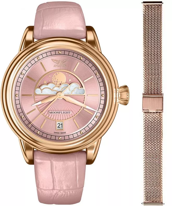 Reloj para mujeres Aviator Douglas Moonflight + bransoleta Morellato V.1.33.2.258.4-W-SET