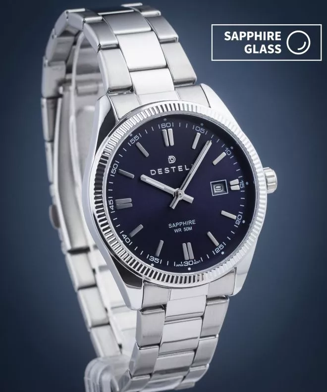 Reloj para hombres DESTELL Loup Blue Silver Steel Sapphire LU3855-35-205S