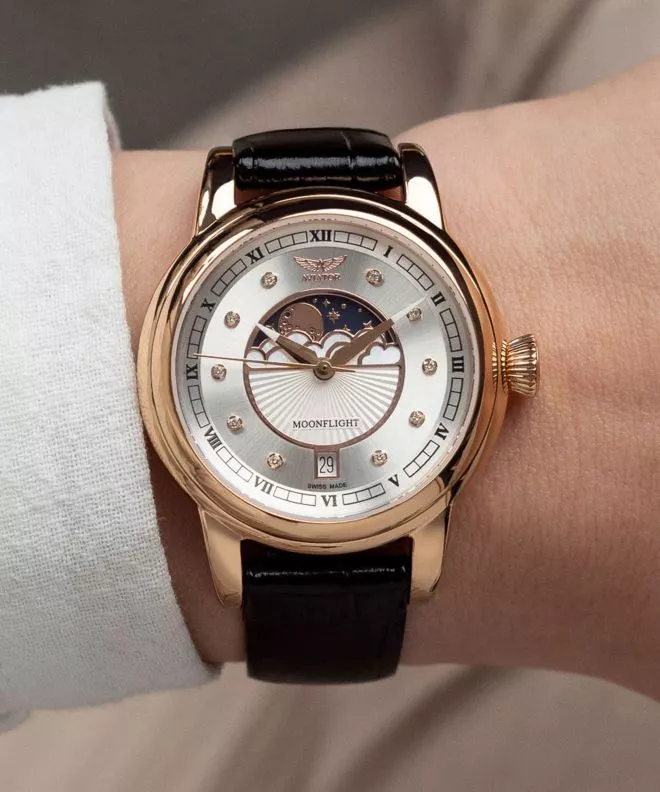 Reloj para mujeres Aviator Douglas Moonflight Silver Diamonds Limited Edition V.1.33.2.382.4