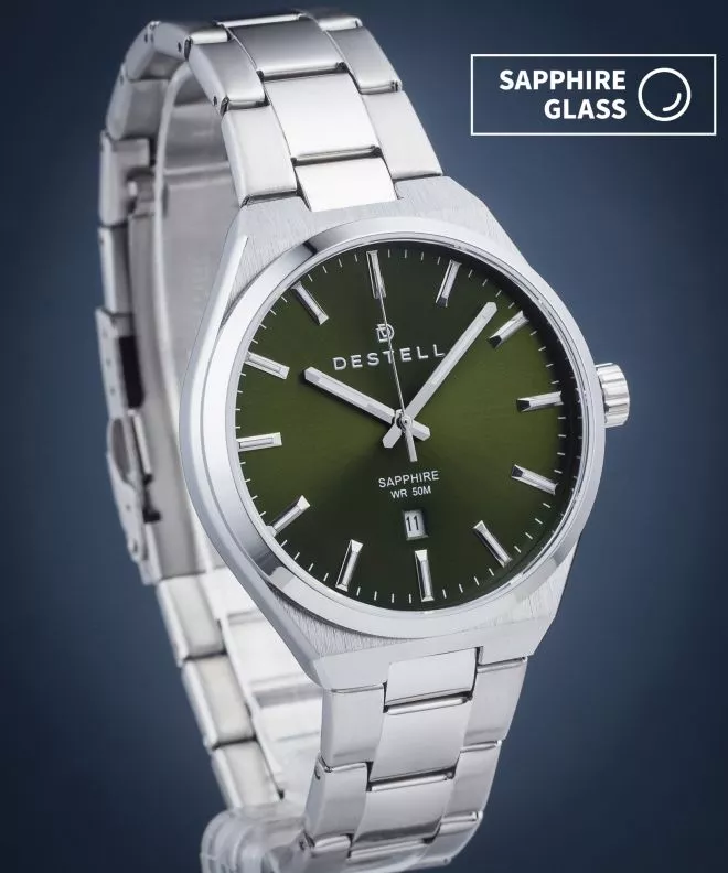 Reloj para hombres DESTELL Aries Green Silver Steel Sapphire AR405-05-205S