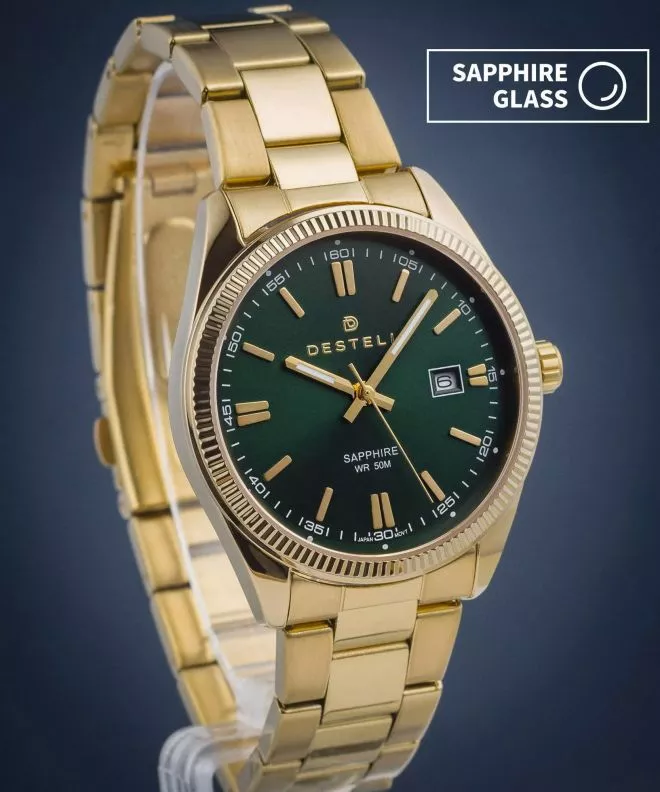 Reloj para hombres DESTELL Loup Green Gold Steel Sapphire LU3854-04-204S