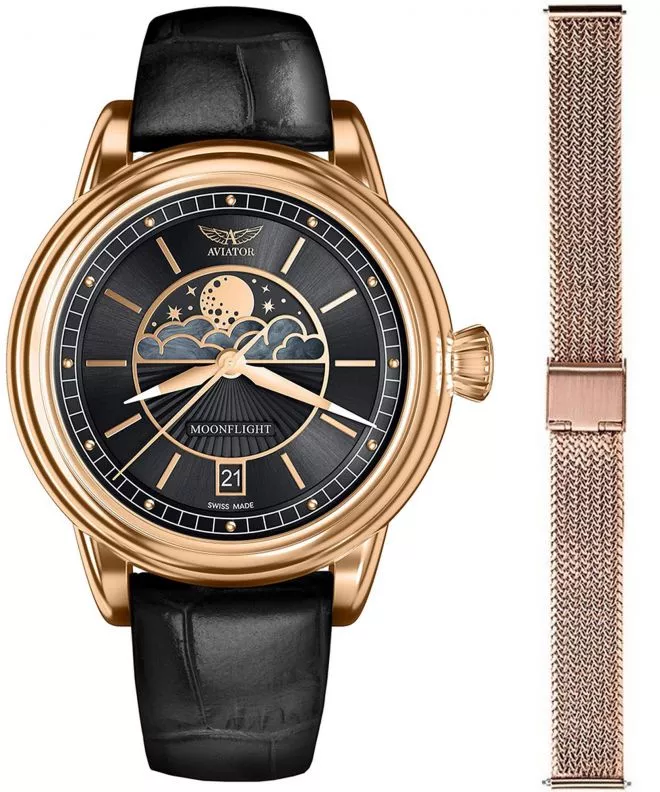 Reloj para mujeres Aviator Douglas Moonflight + bransoleta Morellato V.1.33.2.253.4-W-SET