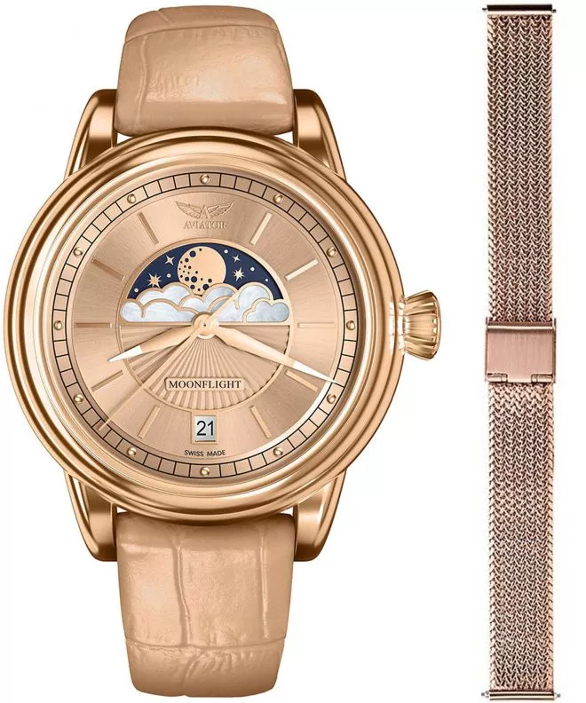 Reloj para mujeres Aviator Douglas Moonflight + bransoleta Morellato V.1.33.2.260.4-W-SET
