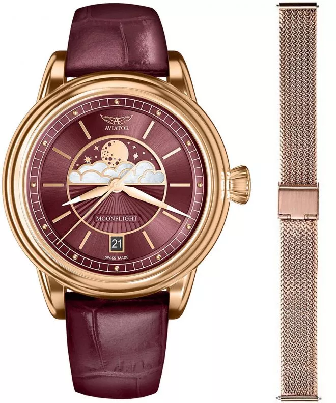 Reloj para mujeres Aviator Douglas Moonflight + bransoleta Morellato V.1.33.2.265.4-W-SET