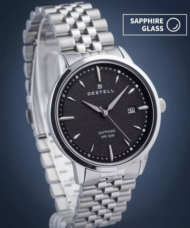 Reloj para hombres DESTELL Pictor Black Silver Steel Sapphire PT405-15-205J