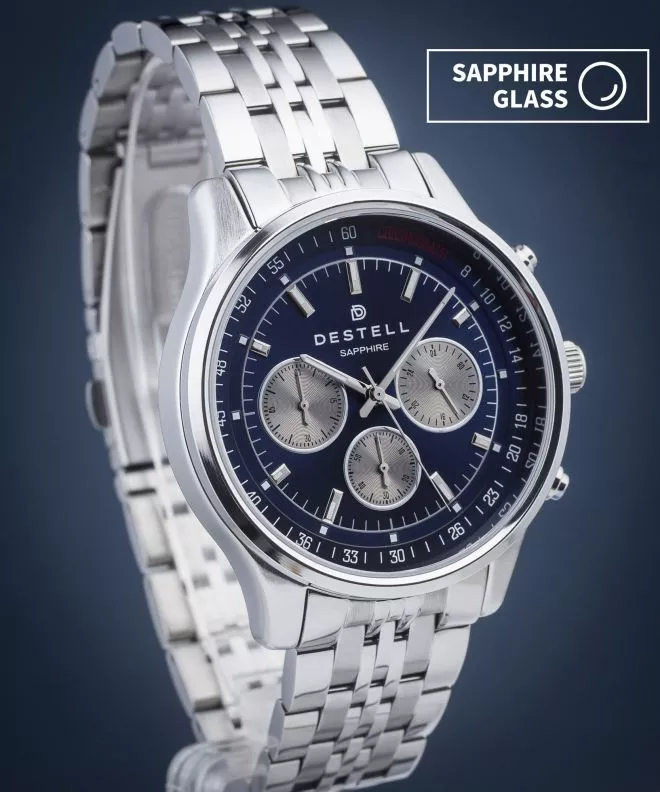 Reloj para hombres DESTELL Circinus Blue Silver Steel Chronograph Sapphire CR415-35-205J