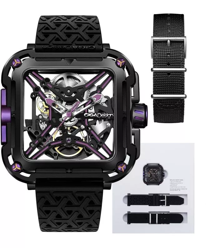 Reloj para hombres Ciga Design X Series Gorilla Black & Purple Skeleton Automatic X011-BLPL-W25BK