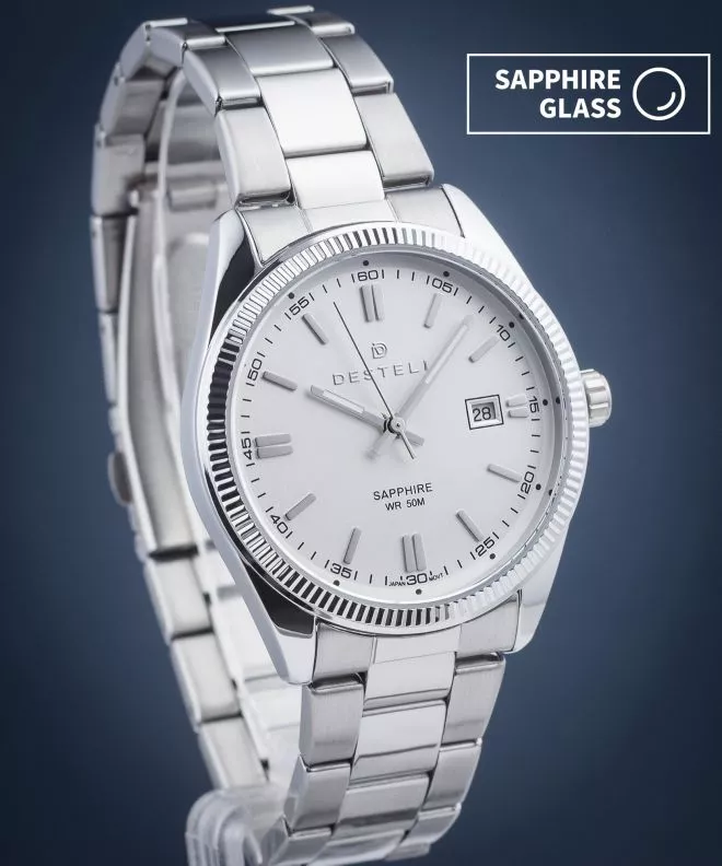 Reloj para hombres DESTELL Loup White Silver Steel Sapphire LU3855-25-205S