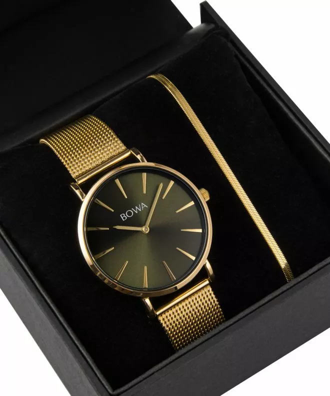BOWA New York Green-Gold Mesh 38 Gift Set (reloj + pulsera) NY384-04-184M-419-03