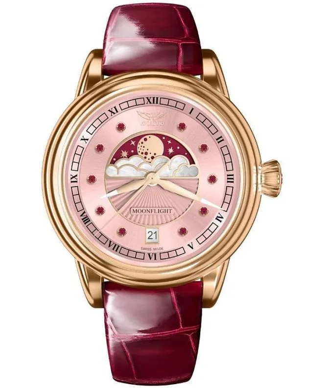 Reloj para mujeres Aviator Moonflight Gemstone Edition Pink Red Ruby Limited Edition V.1.33.2.418.4