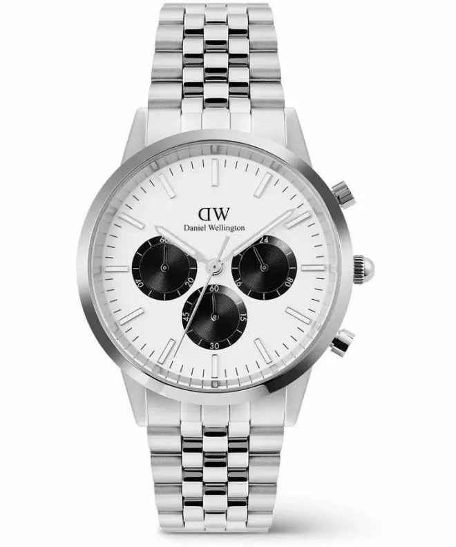 Reloj para hombres Daniel Wellington Iconic Arch 5-Link Off- White Panda Silver Chronograph DW00100872