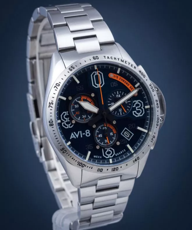 Reloj para hombres AVI-8 P-51 Mustang Blakeslee Chronograph Silver Oak AV-4077-22