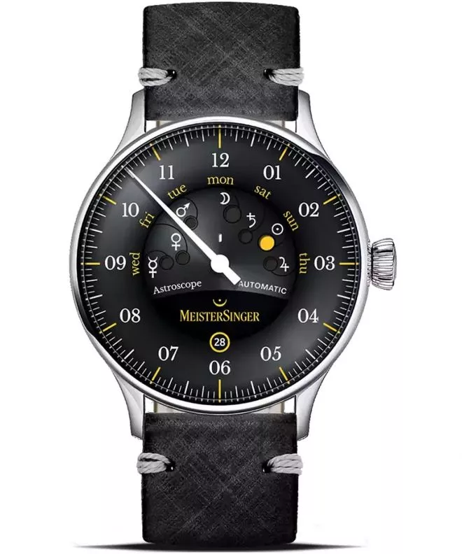 Reloj para hombres Meistersinger Astroscope Black/Yellow Automatic Limited Edition S-AS902Y_SVSL01