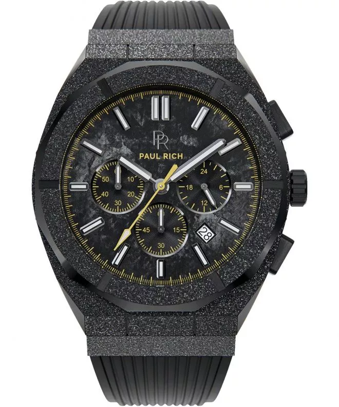 Reloj para hombres PAUL RICH Motorsport Frosted Carbon Yellow Rubber Limited Edition 658860191439
