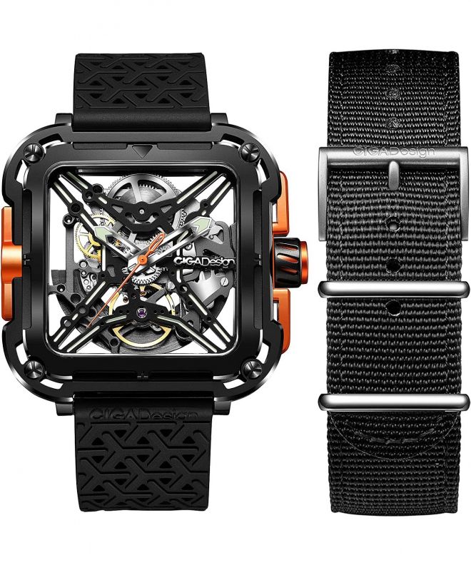 Reloj para hombres Ciga Design X Series Black & Orange Skeleton Automatic