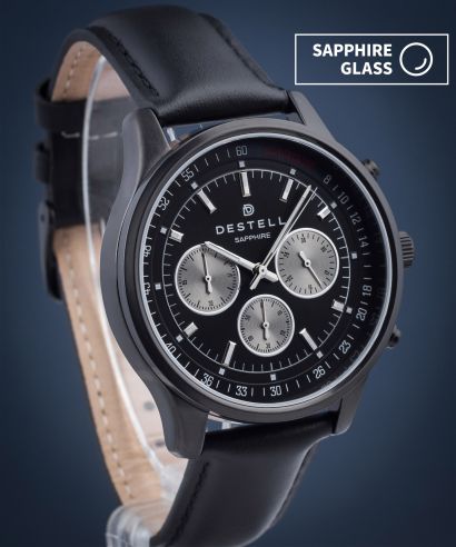 Reloj para hombres DESTELL Circinus Full Black Leather Chronograph Sapphire