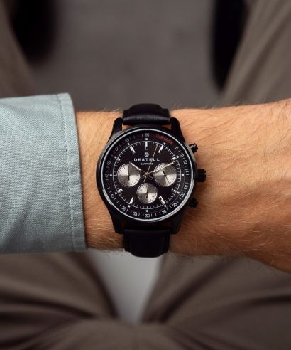 Reloj para hombres DESTELL Circinus Full Black Leather Chronograph Sapphire
