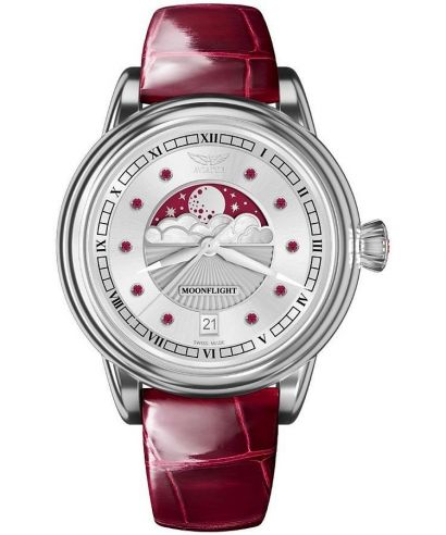 Reloj para mujeres Aviator Moonflight Gemstone Edition Silver Red Ruby Limited Edition