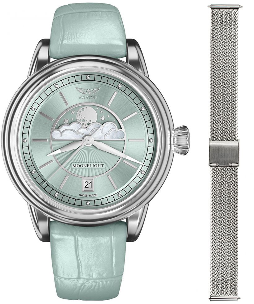 Reloj para mujeres Aviator Douglas Moonflight + bransoleta Morellato