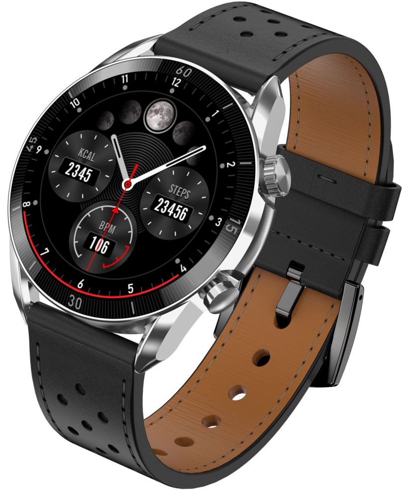 Smartwatch para hombres Garett V10 Silver-black Leather