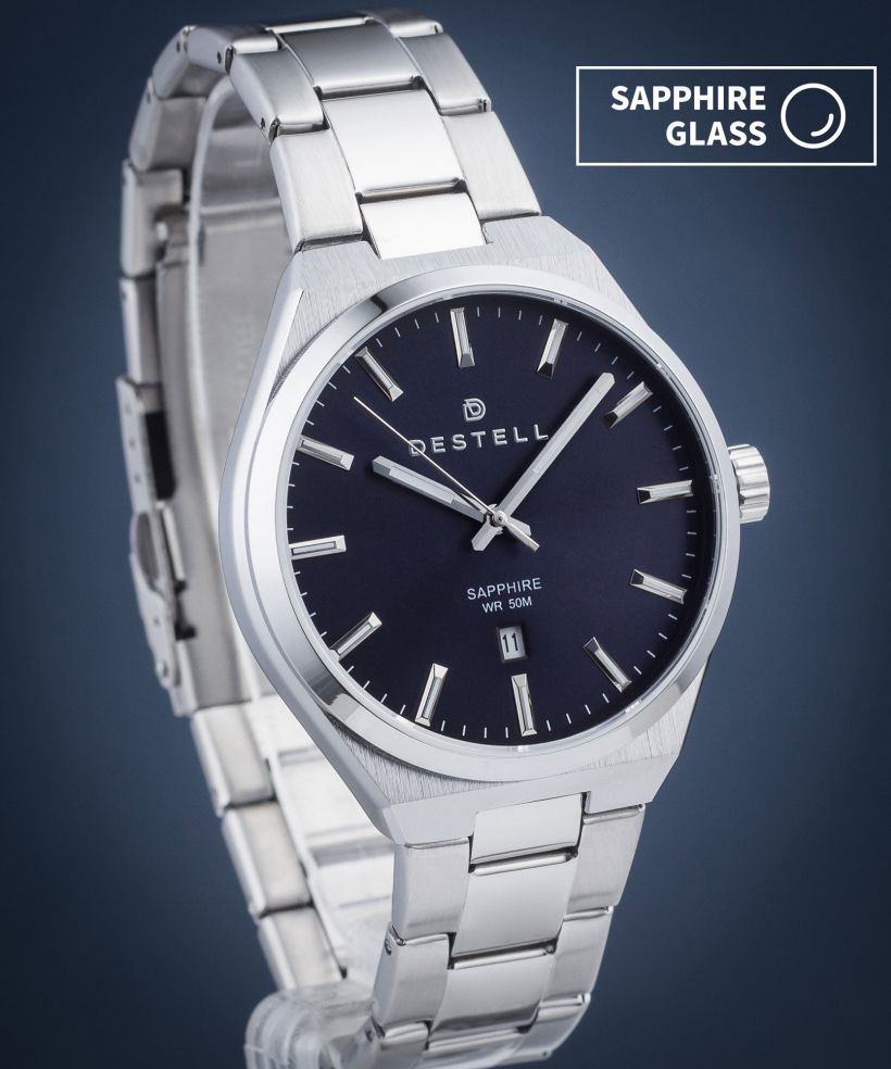 Reloj para hombres DESTELL Aries Navy Blue Silver Steel Sapphire