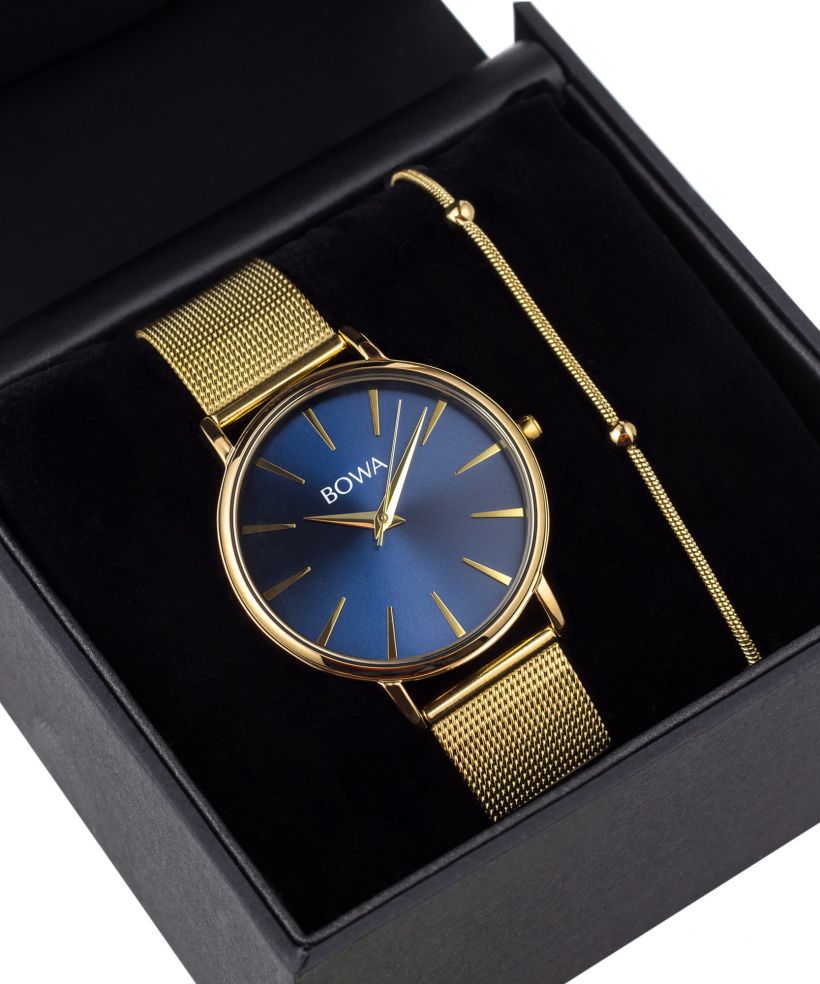 Reloj para mujeres BOWA Praha Navy Blue-Gold Mesh 38 Gift Set