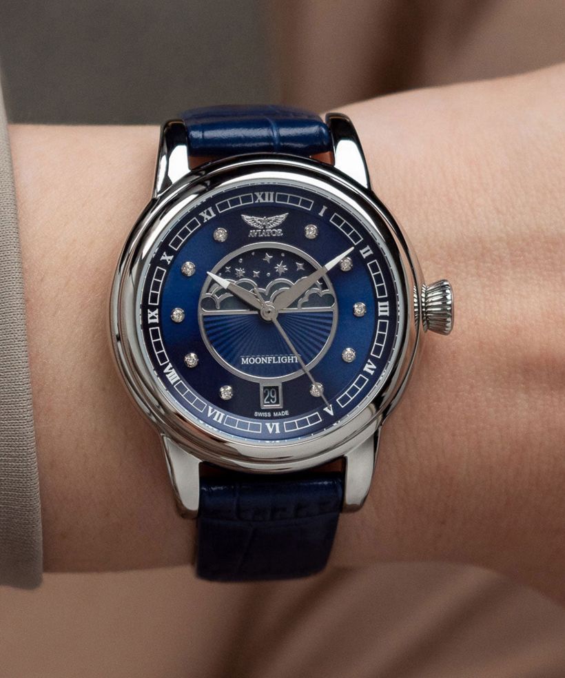 Reloj para mujeres Aviator Douglas Moonflight Blue Diamonds Limited Edition