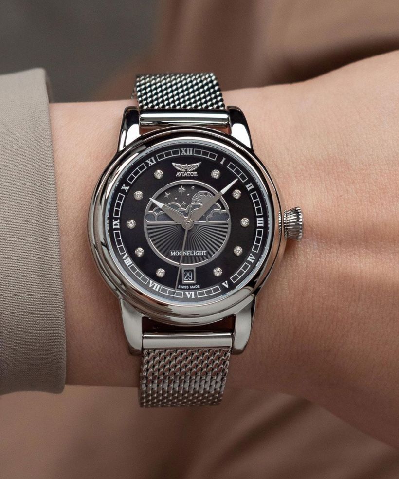Reloj para mujeres Aviator Douglas Moonflight Black Diamonds Limited Edition