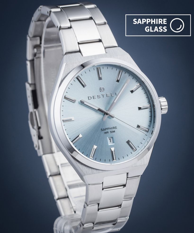 Reloj para hombres DESTELL Aries Ice Blue Silver Steel Sapphire