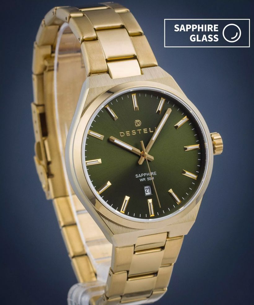 Reloj para hombres DESTELL Aries Green Gold Steel Sapphire