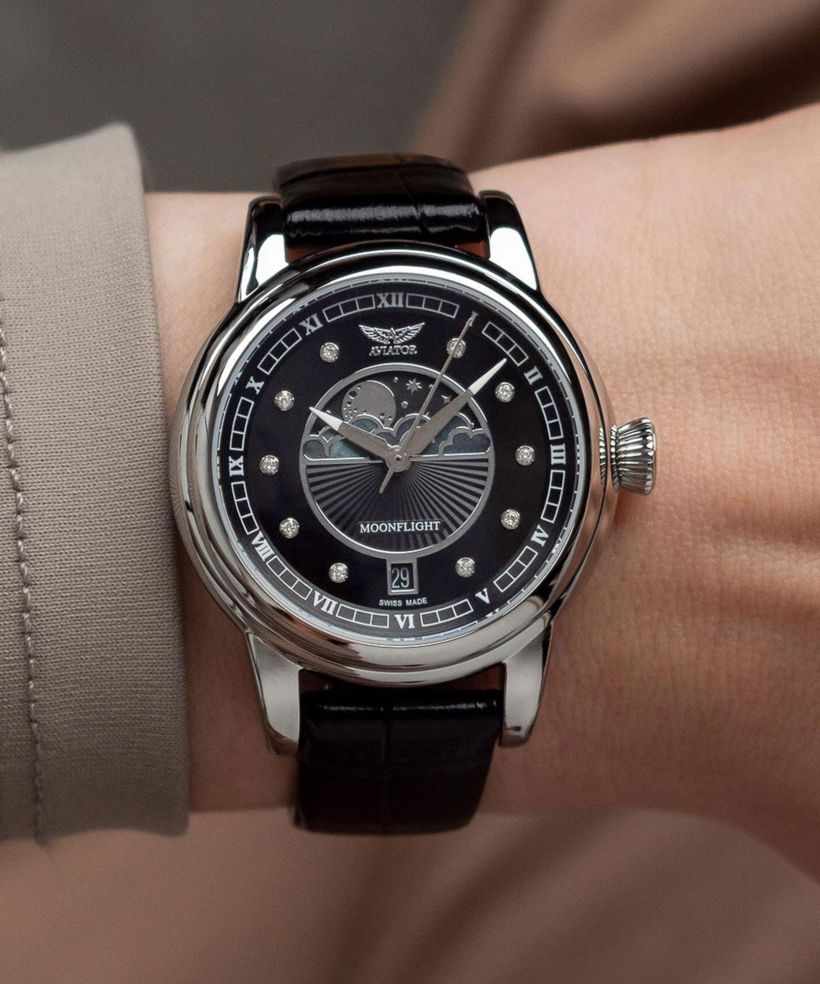 Reloj para mujeres Aviator Douglas Moonflight Black Diamonds Limited Edition