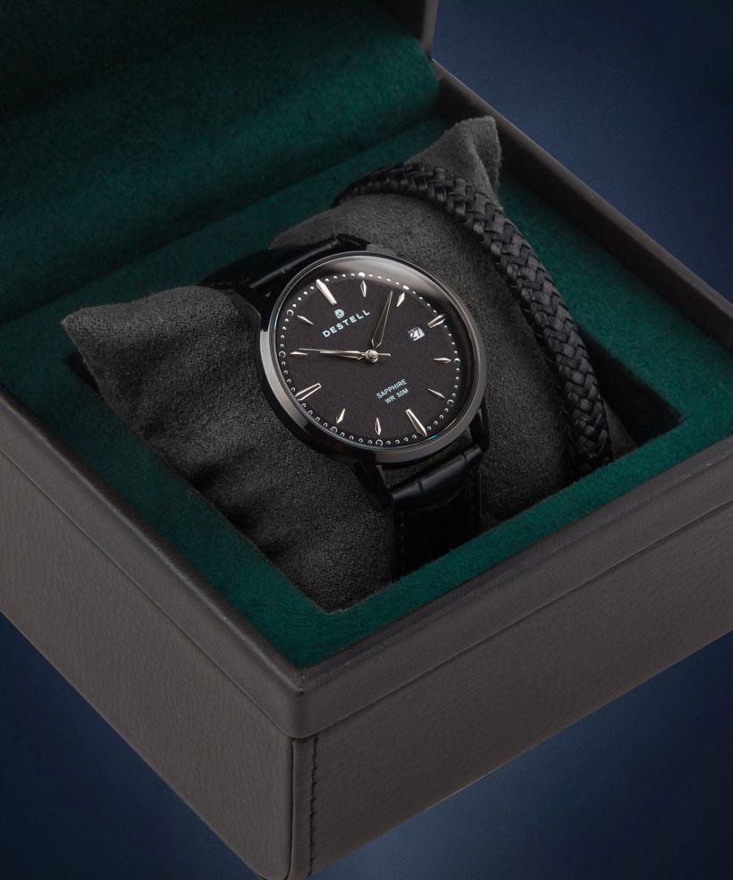 Reloj para hombres DESTELL Pictor Full Black Sapphire Gift Set