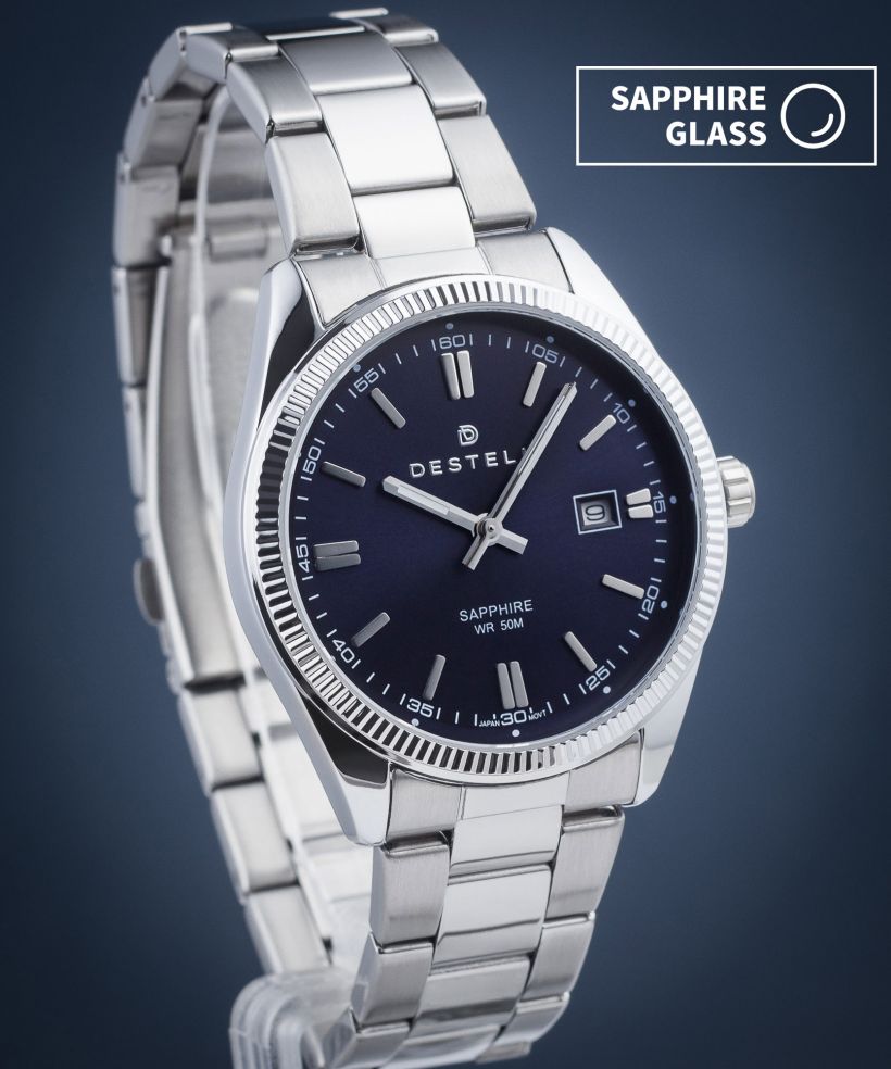 Reloj para hombres DESTELL Loup Blue Silver Steel Sapphire