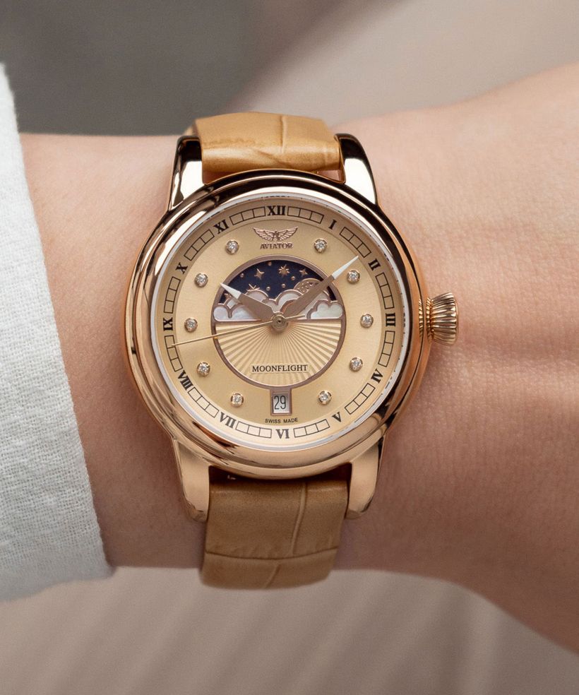 Reloj para mujeres Aviator Douglas Moonflight Rose Gold Diamonds Limited Edition