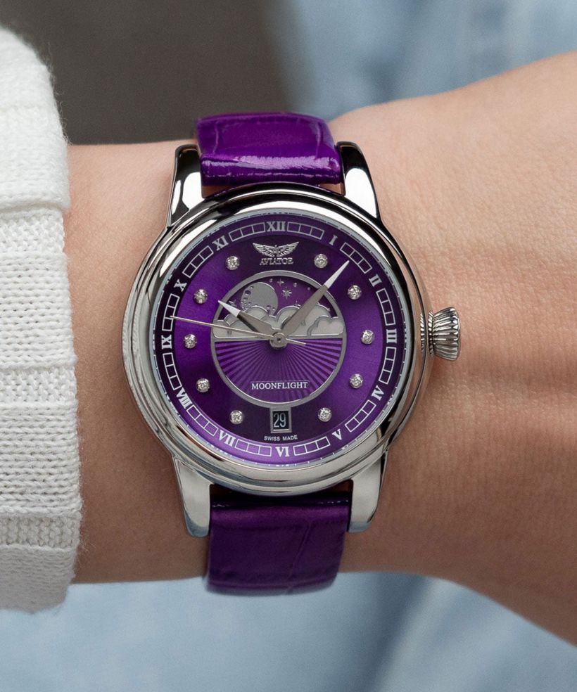 Reloj para mujeres Aviator Douglas Moonflight Purple Diamonds Limited Edition