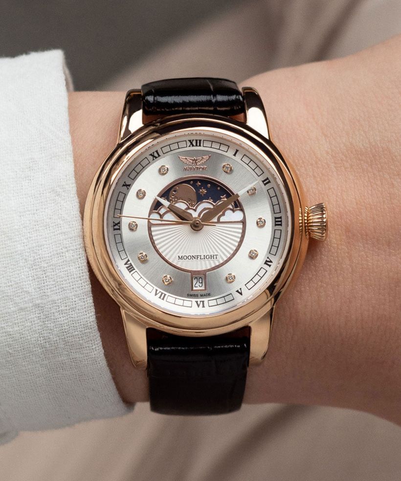 Reloj para mujeres Aviator Douglas Moonflight Silver Diamonds Limited Edition