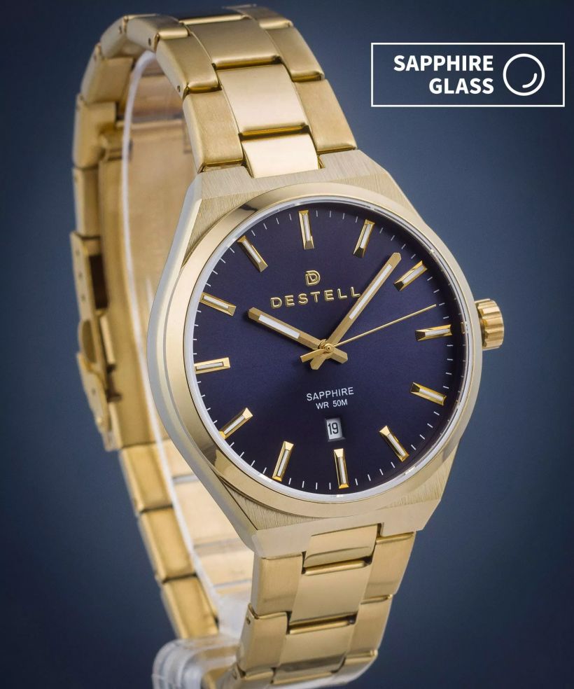 Reloj para hombres DESTELL Aries Blue Gold Steel Sapphire
