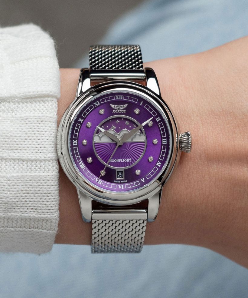 Reloj para mujeres Aviator Douglas Moonflight Purple Diamonds Limited Edition