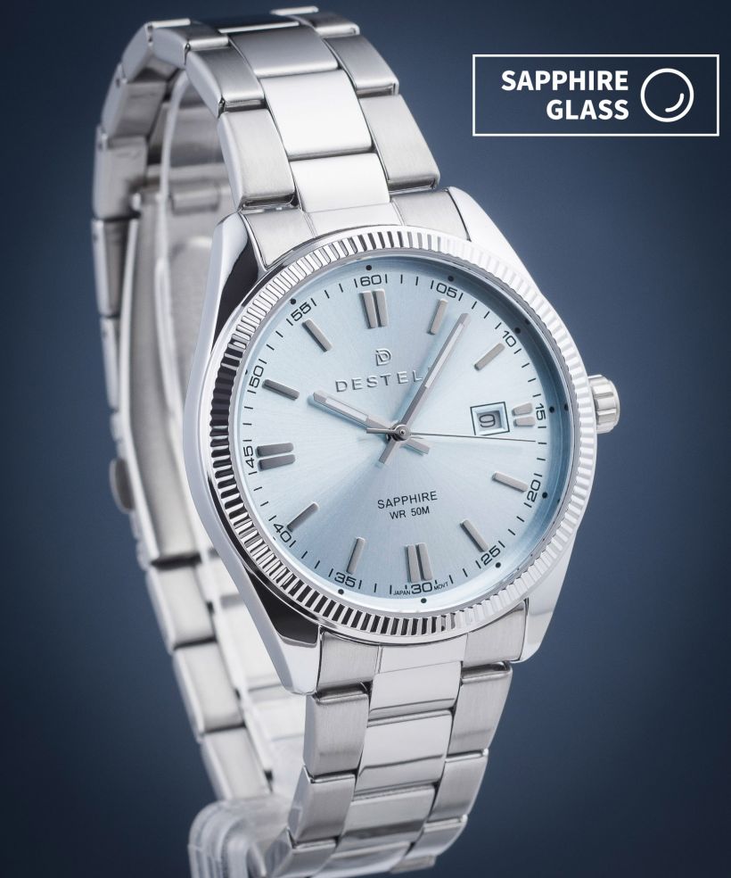 Reloj para hombres DESTELL Loup Ice Blue Silver Steel Sapphire