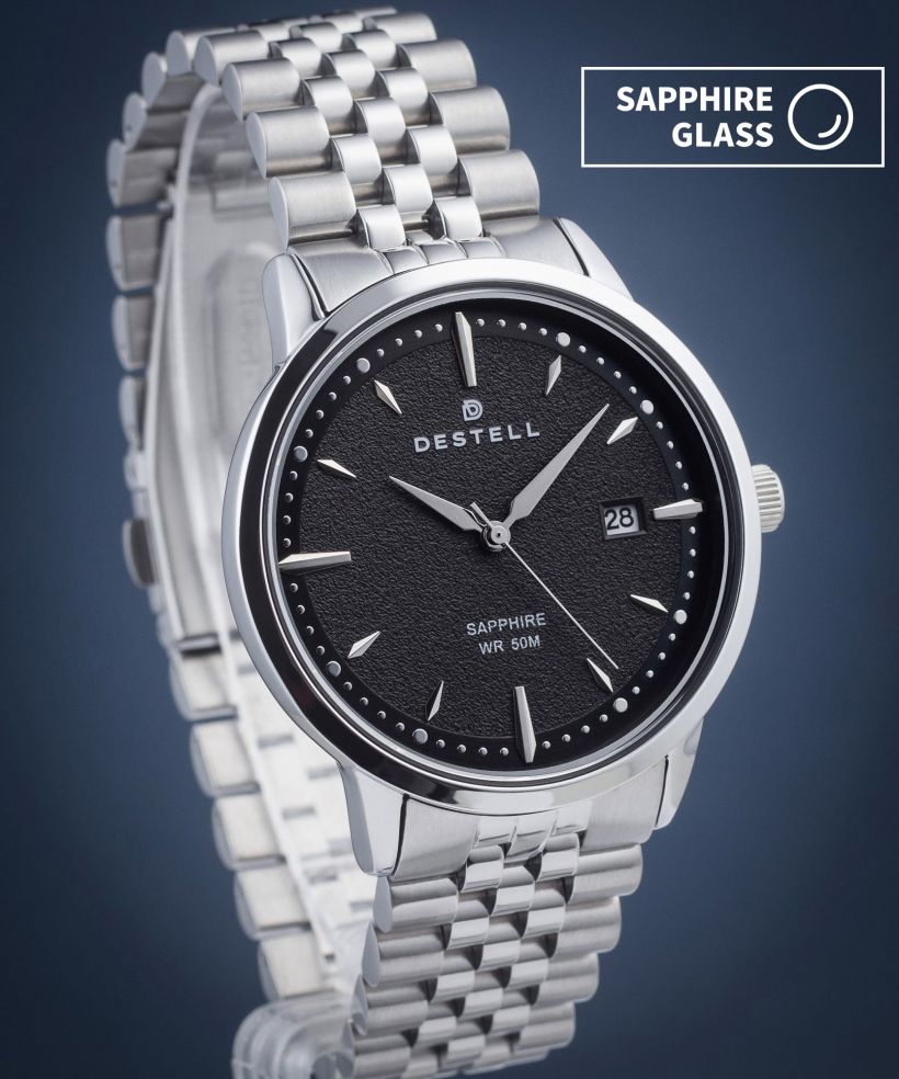 Reloj para hombres DESTELL Pictor Black Silver Steel Sapphire