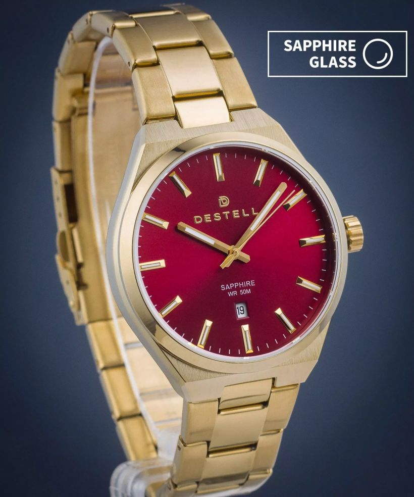 Reloj para hombres DESTELL Aries Red Gold Steel Sapphire