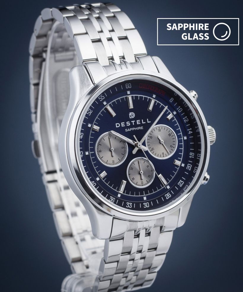 Reloj para hombres DESTELL Circinus Blue Silver Steel Chronograph Sapphire